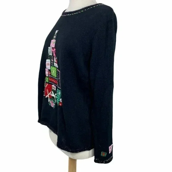 Vintage Tiara International XL colorful black Christmas sweater - Picture 4 of 6